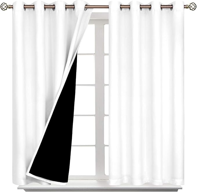 BGment Short 100% Blackout Curtains for Bedroom, Thermal Insulated Energy Efficiency Noise Reducing Grommet Curtains 45 Inch Length with Liner for Small Window 2 Panels Each 52 Inch Wide, Pure White