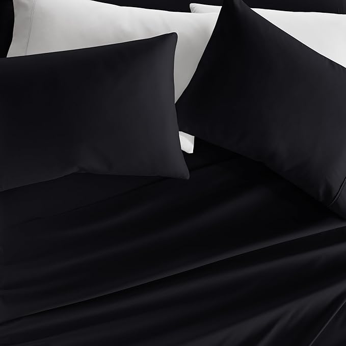 Linen Market Brushed Microfiber Full Sheet Set 4 Piece – Oeko-TEX Certified Ultra Soft & Wrinkle-Free - 16" Deep Pocket Sheets - Easy Care Full Size - Black