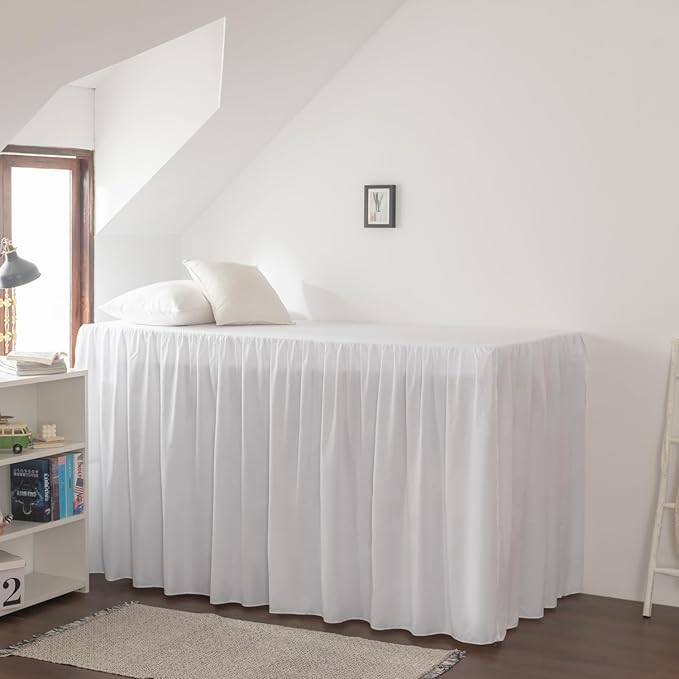 Dorm Room Bed Skirt, College Extra Long Dorm Bed Skirt with Split Corners, 100% Microfiber-White, Twin-XL/40 Drop