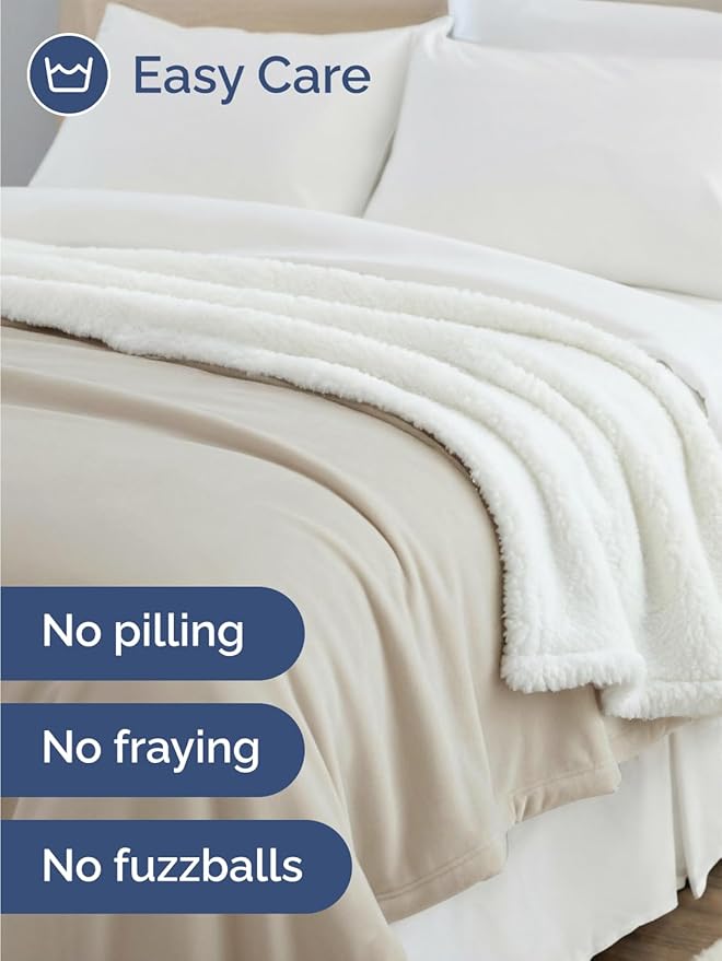 Sherpa Fleece Blanket King Size - Reversible Sherpa Fleece King Blanket - Super Soft Double Sided for Bed, Sofa, Couch - Thick, Warm, Fuzzy & Plush - Luxurious Bedding for Winter - Cream, 90" x 108"