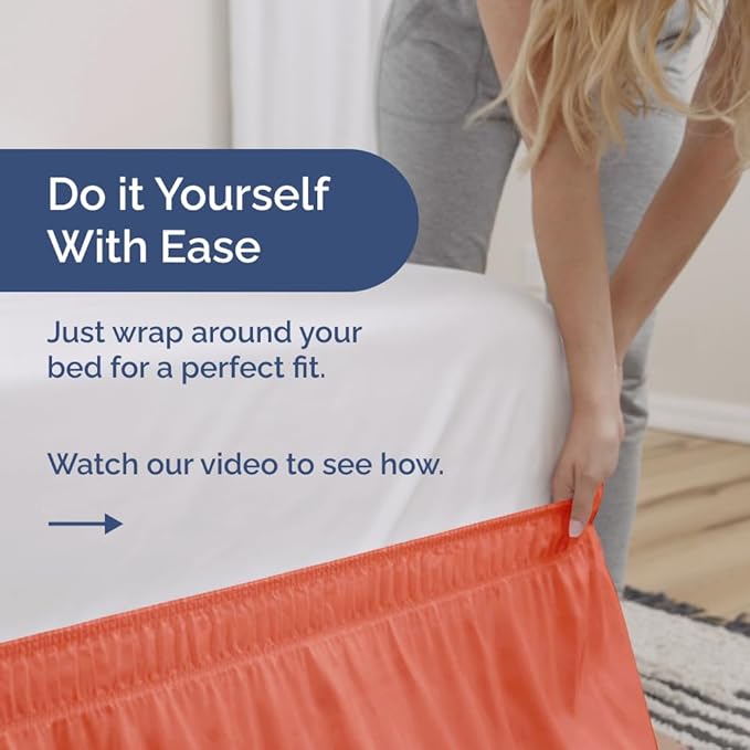 Wrap Around Dust Ruffle Bed Skirt - Coral - for King Size Beds with 18 Inch Drop - Easy Fit Elastic Strap - Adjustable Pleated Bedskirt w/Brushed Fabric - Wrinkle Free - for Women, Men, Kids & Teens