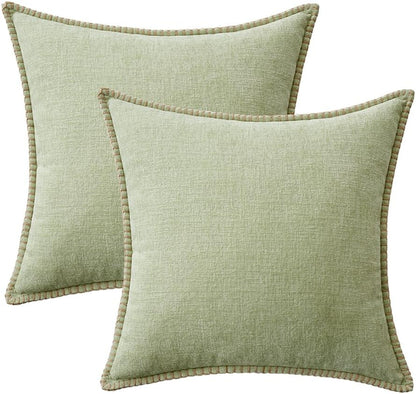 MIULEE Pack of 2 Couch Throw Pillow Covers 18x18 Inch Light Green Farmhouse Decorative Pillow Covers with Stitched Edge Soft Chenille Solid Dyed Spring Pillow Covers for Sofa Bed Living Room