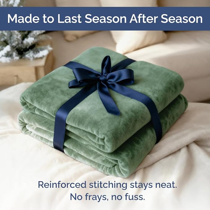 Ultra Soft Fleece Blanket Throw Size - Flannel Fleece Luxury Throw Blanket - Lightweight for Couch Bed Chair - Thick, Warm and Breathable - All Season Cozy Anti-Static Microplush Bedding, Sage Green