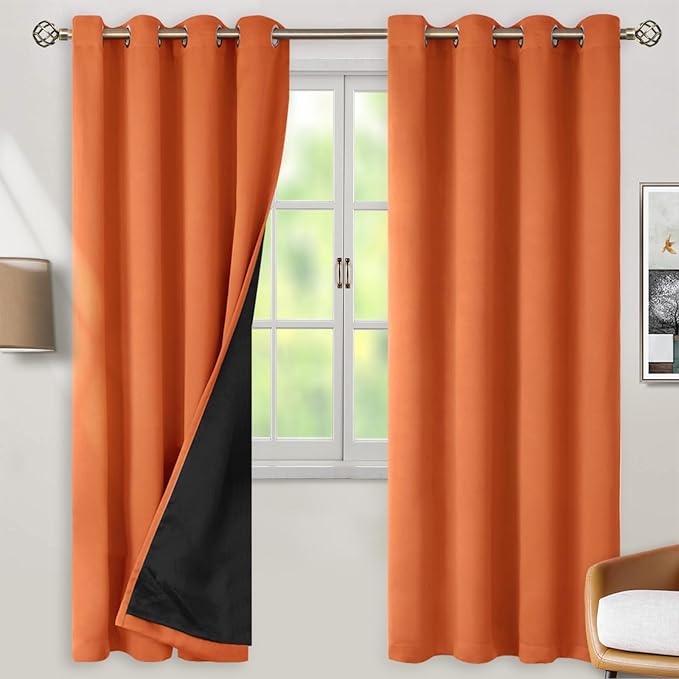 BGment Thermal Insulated 100% Blackout Curtains 72 Inch Length 2 Panels, Total Light Blocking Curtains for Bedroom, Grommet Window Drapes with Thick Black Liner, 52 Inch Wide Each Panel, Burnt Orange
