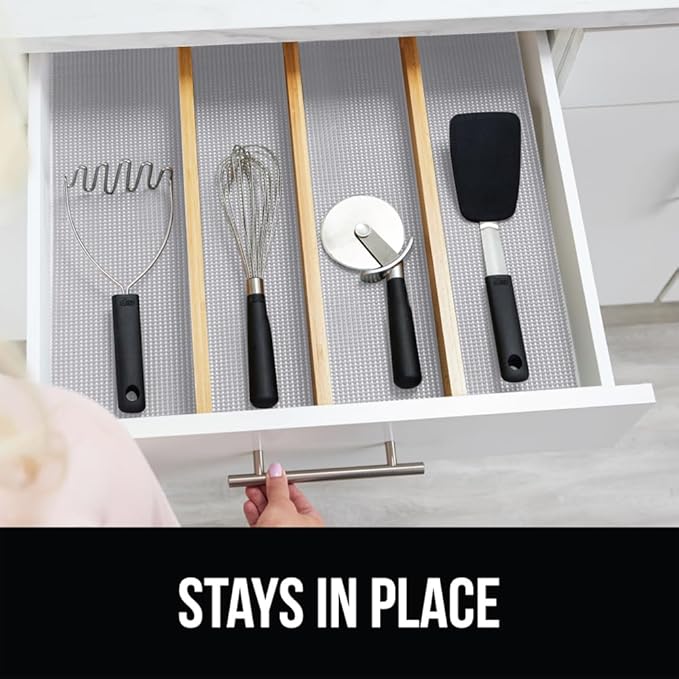 GORILLA GRIP powerGRIP Drawer Shelf and Cabinet Liner, Thick Strong Hold, Non-Adhesive Liners Protect Kitchen Cabinets and Cupboard, Bathroom Drawers, Easy Install, Breathable Mat, 24" x20' Light Gray