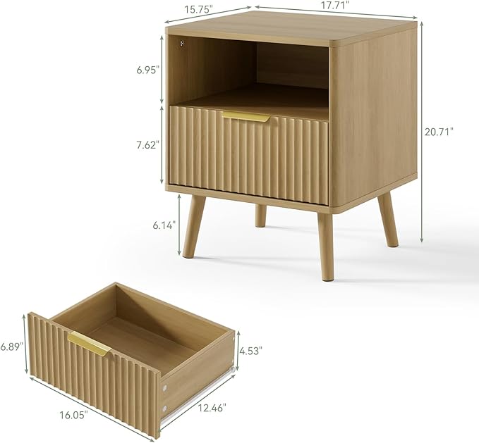 LYNSOM Fluted Dresser and Nightstand Sets 3 Piece, 8-Drawers Dresser and 1-Drawer Nightstands Set of 2, Wood Bedroom Furniture Set for Home, Bedroom, Hallway, Oak