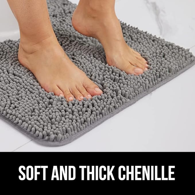 GORILLA GRIP Bath Rug Mat 42x24, Thick Soft Absorbent Chenille, Quick Dry Microfiber Mats, Rubber Backing Washable Shower Floor Rugs, Bathmat Runner, US Designed Bathroom Home Decor Accessories Grey
