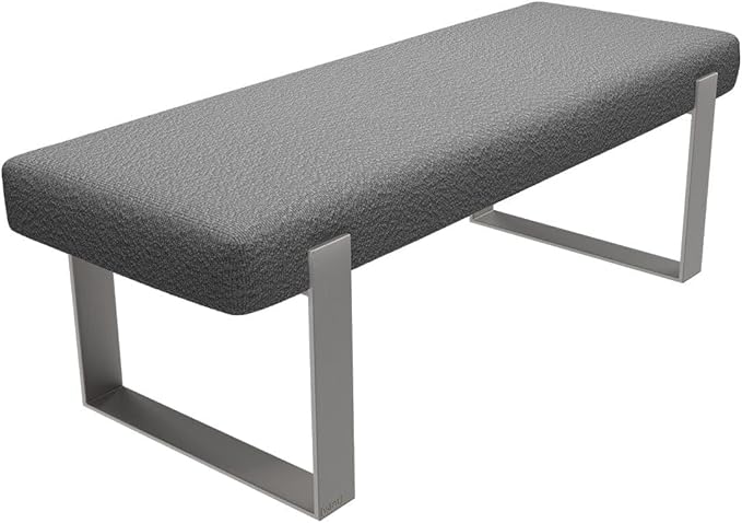 VANT Upholstered Bed Bench - Boucle Grey - Brushed Nickel - Contemporary Modern, Bedroom Bench Seat, Hallway, or Entryway