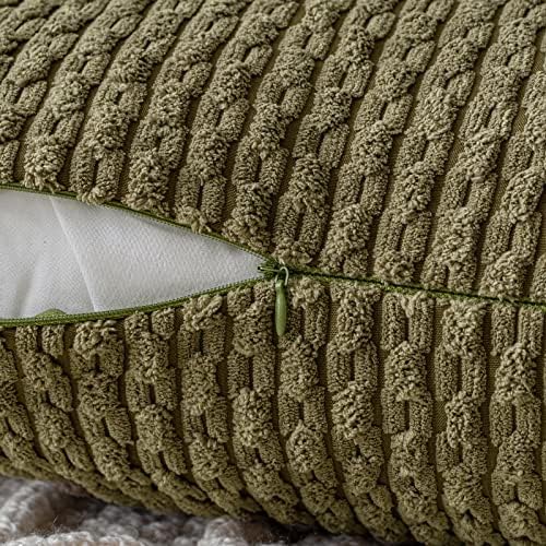 MIULEE Decorative Throw Pillow Covers 16x16 Olive Green Textured Corduroy - Image 3
