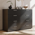 Karl home 8 Drawer Dresser, Wood Black Vanity Drawer Cabinet, Bedroom Storage Cabinet TV Stand, Large Dresser Storage Chest with Deep Drawers, Bedroom Furniture，55.1 * 31.5 * 15.7 inches