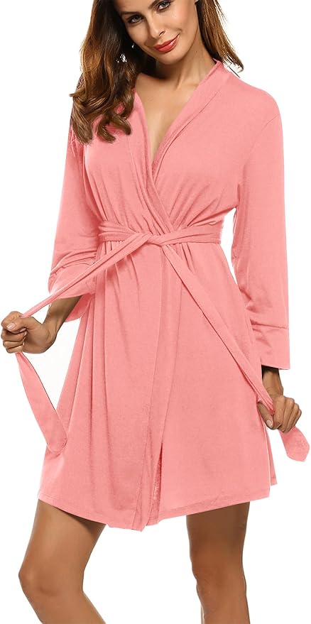 HOTOUCH Womens Robe Lightweight Short Knit Bathrobe Soft Ladies Sleepwear with Pockets