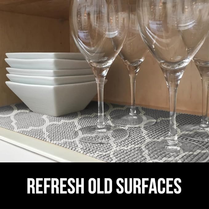 GORILLA GRIP powerGRIP Drawer Shelf and Cabinet Liner, Thick Strong Hold, Non-Adhesive Liners Protect Kitchen Cabinets and Cupboard, Bathroom Drawers, Easy Install, Breathable Mat, 12" x20', Gray