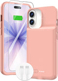 GIN FOXI Battery Case for iPhone 17, Charging Case Charger 8500mAh Ultra-Slim Lightweight Powerful Battery Pack 15W Fast Rechargeable Anti-Fall TPU Juice Box for iPhone 17 (6.3") Pink