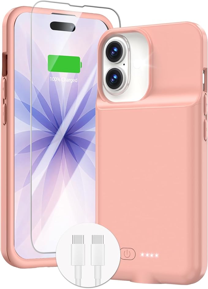 GIN FOXI Battery Case for iPhone 17, Charging Case Charger 8500mAh Ultra-Slim Lightweight Powerful Battery Pack 15W Fast Rechargeable Anti-Fall TPU Juice Box for iPhone 17 (6.3") Pink