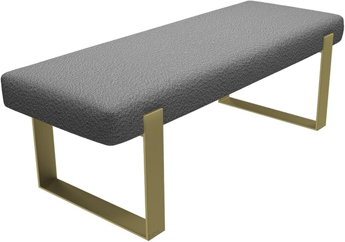 VANT Upholstered Bed Bench - Boucle Grey - Burnished Brass - Contemporary Modern, Bedroom Bench Seat, Hallway, or Entryway