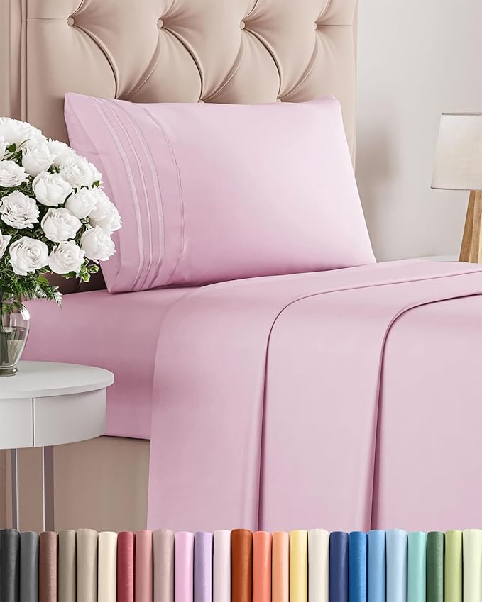 Twin Size 3 Piece Sheet Set - Comfy Breathable & Cooling Bed Sheets Set - Hotel Luxury Bedding for Women, Men, Kids, Teens, Boys & Girls - Deep Pockets, Soft and Wrinkle Free - Oeko-Tex - Light Pink