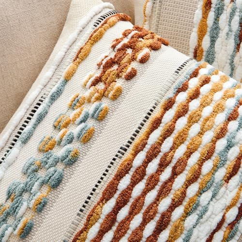 ANRODUO Boho Decorative Throw Pillow Covers Brown Stripe 20x20 Pack of 2 - Image 4