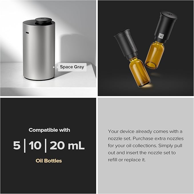 Waterless Essential Oil Diffuser Starter Kit with 30mL Hotel Scent Fragrance Oil Inspired by Ritz-C., Battery Operated Premium Portable Mini Scent Air Machine for Home Car Office, Desert Titanium ANX