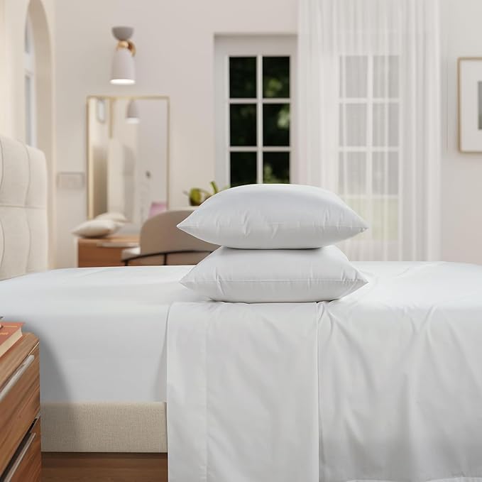 IZOD 100% Egyptian Cotton Sheets Set Queen Size, Cotton Percale Crisp Sheet Set 4Pc, Lightweight & Deep Pocket fits Upto 17", Long-Staple Soft Combed, Hotel Style Sheets Luxury Bedding Sheet - White