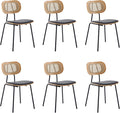HEAH-YO Modern Dining Chairs Set of 6, Upholstered Faux Leather Dining Room Chairs with Rattan Backrest and Metal Legs, Armless Kitchen Chairs for Dining Room, Black