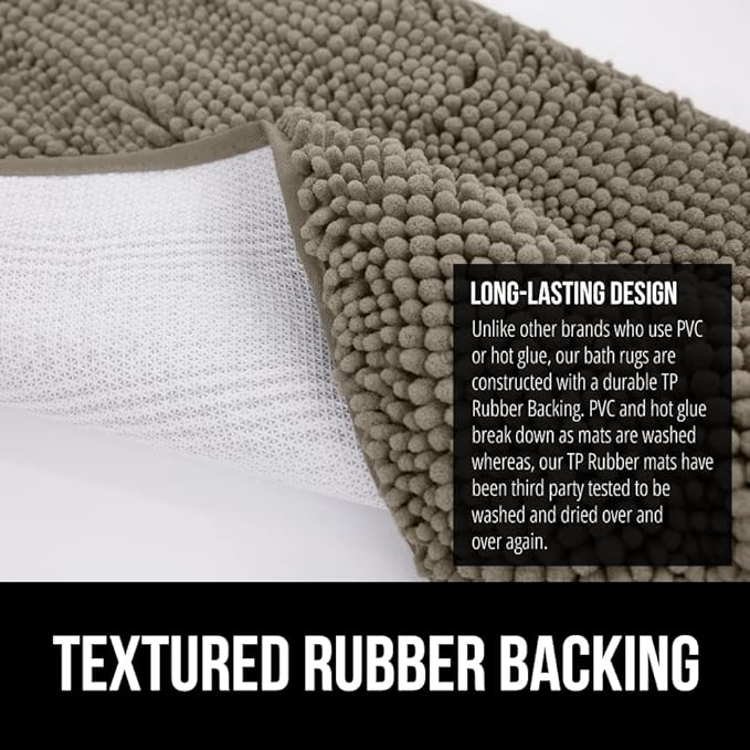 GORILLA GRIP Bathroom Rug Sets, Soft Chenille 2 Piece Area Rugs Set, Toilet Base Mat and 30x20 Carpet, Absorbent Microfiber Washable Mats Dry Quickly, Home Décor and Bath Room Accessories, Latte
