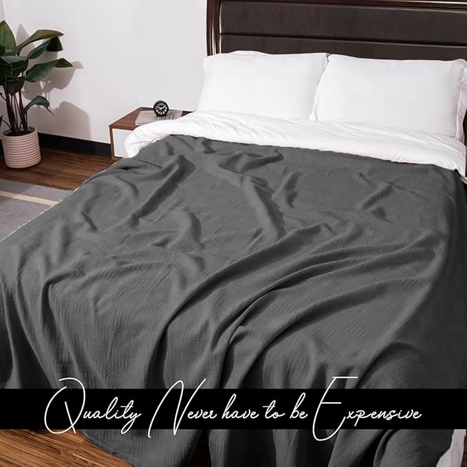 Avalon Bedding 100% Cotton Blankets King Size Thermal Blanket (108"x90") - Perfect Cotton Blanket King Size for Layering Bed in Any Season - Cotton Blankets for Bed (Grey)
