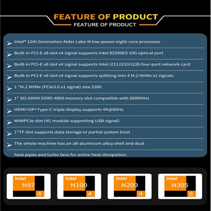 CWWK Intel Alder Lake N100(4C/4T Up to 3.4GHz)/N305(8C/8T Up to 3.8GHz) Dual SFP+10GbE Mini PC|4xIntel I226-V 2.5GbE |DDR5 Memory|PCI-E x4|HDMI+DP+Type-C (10 Gigabit N100, 8G RAM 128G SSD)
