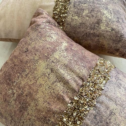 The HomeCentric Pack of 2 Decorative Oblong Pillow Cover Ivory & Gold, Sequins - Image 7