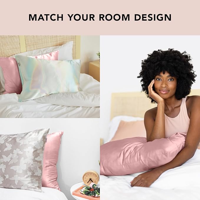 Kitsch Satin Pillowcase, Softer Than Silk Pillow Cases King, Cooling Pillow Covers, Satin Pillowcase with Zipper for Hair, Skin & Quality Sleep, Wrinkle-Free & Smooth, King Size 19"x36", Blush