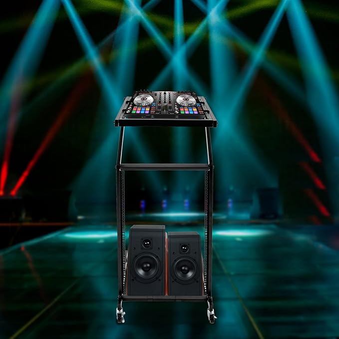 16U Professional DJ Stand Rack Mount DJ Mixer Stand Adjustable Stage Cart w/Wheel for Music Party Show Music Studios Performance Stages Concert Venues