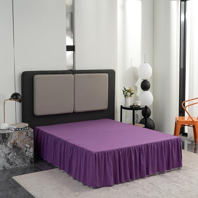 Bed Skirt Full Size Ruffled Bed Skirt with Split Corners, 12 Inch Drop Dust Ruffle Bed Skirts with Platform, Grape