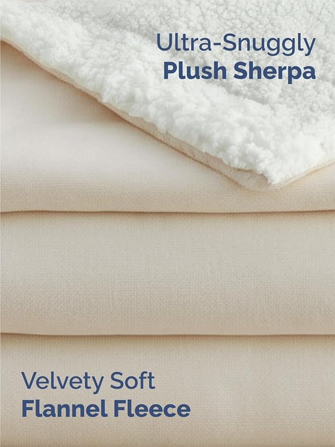 Sherpa Fleece Blanket Throw Size - Reversible Sherpa Fleece Throw Blanket - Super Soft Double Sided for Bed, Sofa, Couch - Thick, Warm, and Plush - Luxurious Bedding for Winter - Ivory, 50" x 60"