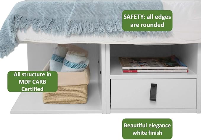 memomad Bali Storage Platform Bed with Drawers (Queen Size, Off White)