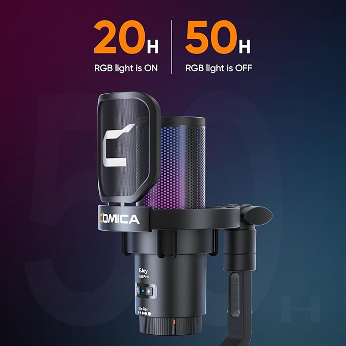 COMICA EJoy Uni Pro Wireless Gaming USB Microphone, Noise Cancellation RGB Condenser Mic with Mute, Gain, Monitoring, Pop Filter&Shock Mount for Recording, Streaming, Podcast, PS5, PS4, PC, YouTube