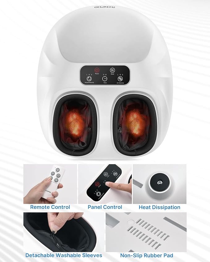 RENPHO Foot Massager Machine with Heat [2026 Upgraded], Shiatsu Foot Massager for Plantar Fasciitis, Christmas Gifts for Women, Cordless Control, Up to Size 14, WH