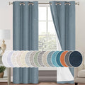 PrinceDeco 100% Blackout Linen Textured Curtains for Bedroom Linen Blackout Curtains 84 Inches Length 2 Panels Set Noice Reducing Soundproof Window Treatment Drapes with White Liner,Stone Blue