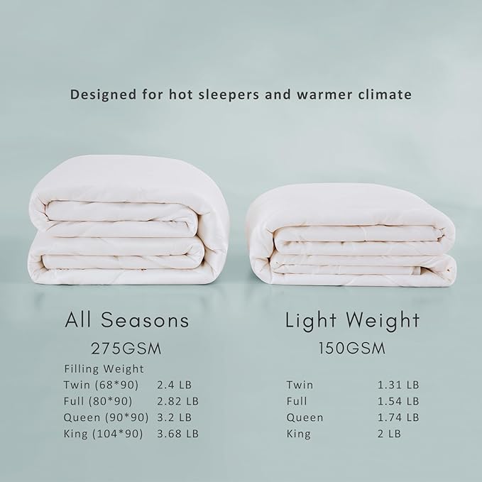 TOSMO Luxury Comforter, 100% Viscose from Bamboo Shell & Fill, Soft Breathable Cooling Silky Duvet Insert, Down Alternative Blanket for Restful Sleep (Queen, Light Weight White)