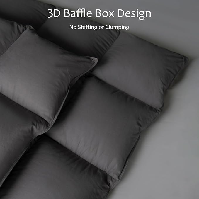 Luxury Down Fiber Comforter King Size - High Fill Power Medium Warmth for All Season Duvet Insert - Light Weight, Charcoal Grey (106" x 90")