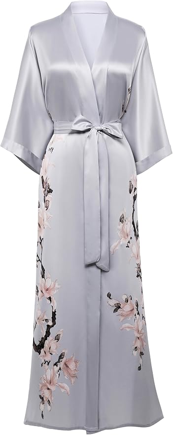 BABEYOND Kimono Robe Cover up with Box Long Floral Satin Sleepwear Silky Bathrobe Bachelorette Robe