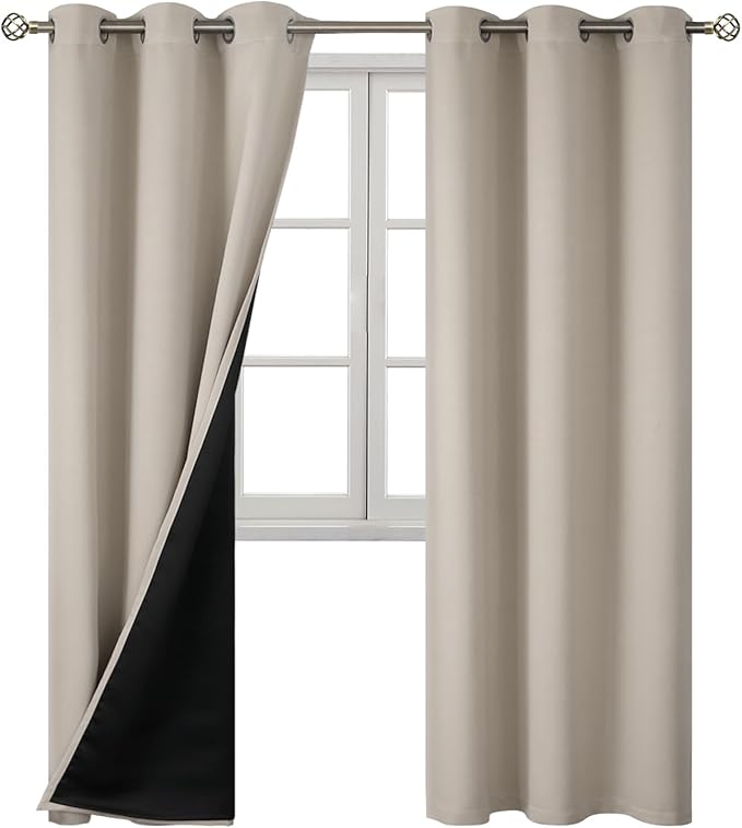BGment Thermal Insulated 100% Blackout Curtains for Bedroom with Black Liner, Double Layer Full Room Darkening Noise Reducing Grommet Curtain (38 x 84 Inch, Cashmere, 2 Panels)
