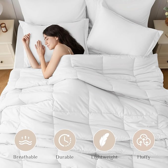 JOLLYVOGUE Full Comforter Set, Ultra-Soft Bed in a Bag Full Size 7 Pieces, Oeko-TEX Certified Bedding Set with Down Alternative Comforter, Sheets, Pillowcases & Shams, White