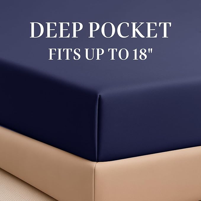Hyde Lane Luxury 1000 Thread Count 100% Cotton Sheets | Very Soft & Thick - Fits Upto 20" Mattress | Sateen Weave Bed Sheets 18" Deep Pocket- 4 PC Sheet Set (Navy, California King)