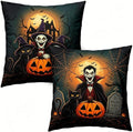 Halloween Throw Pillow Covers, Vampire and Black Cat Spooky Design, 18x18 Inch by Unknown