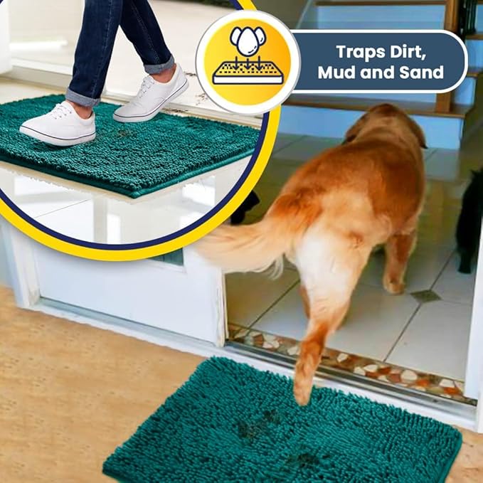 Muddy Mat® | Super Absorbent Door Mat Indoor, Microfiber Quick Dry Chenille Entryway Rug, Non-Slip Front Door Mat, Indoor Mats for Entryway, Machine Washable Pet Rug, Teal 24" x 72"