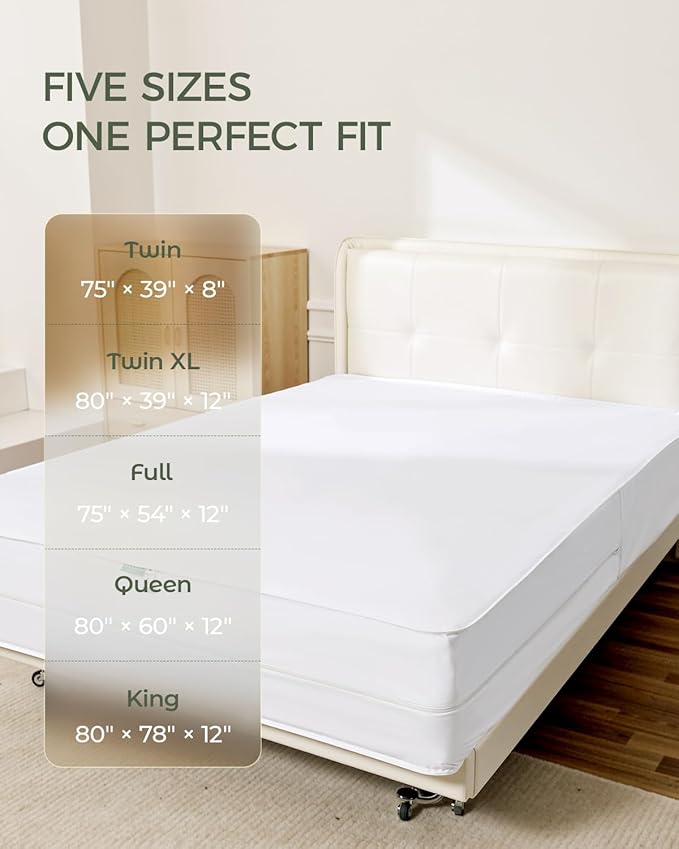 FAUNNA Zippered Mattress Encasement, 100% Cotton Bed Bug and Dust Mite Proof Mattress Protector, Hypoallergenic, Antibacterial Protection, Noiseless Zipper, Six-Sided Cover (Queen 12" Deep)