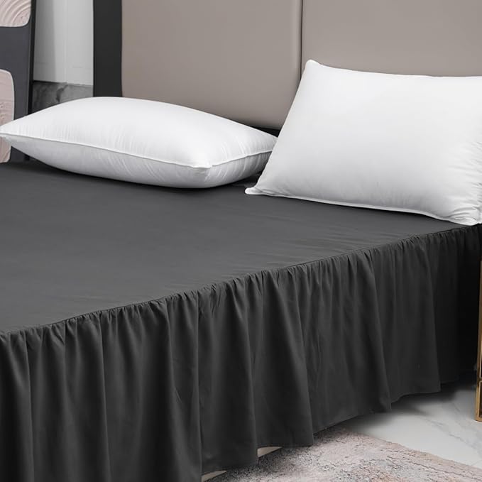 TSUTOMI Bed Skirt King Size Ruffled Bed Skirt with Split Corners, 18 Inch Drop Dust Ruffle Bed Skirts with Platform, Gathered Style, 100% Microfiber, Black