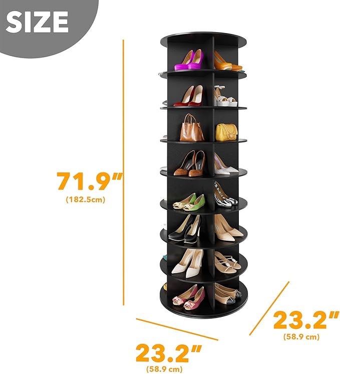 SpaceAid 8 Tier Rotating Shoe Rack Tower, Spinning Shoe Display Lazy Susan, Revolving 360 Shoe Rack Storage Round Carousel, Vertical Handbag Rotate Shoes Closet Organization (8-Tier Black)