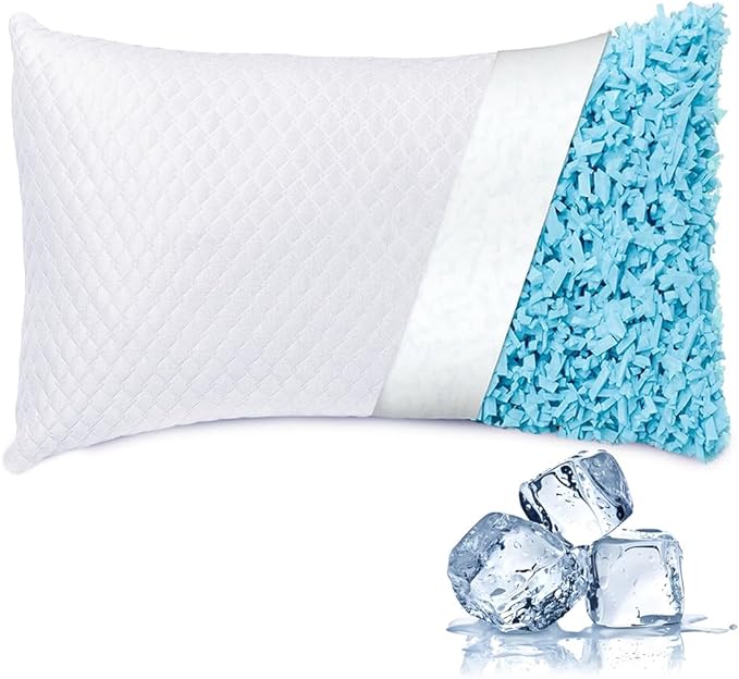 NTCOCO Cooling Bed Pillows for Sleeping Shredded Memory Foam Adjustable Gel for Side Stomach Back Sleepers Washable Removable Cover Standard Size Pack of 1