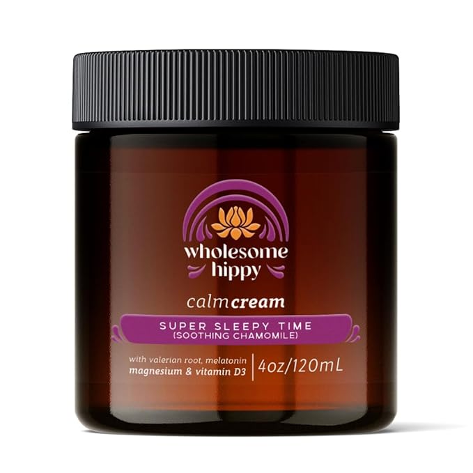 Wholesome Hippy Super Sleepytime Calm Cream – Nighttime Body Butter with Magnesium, Melatonin, Valerian & Chamomile – All Natural Moisturizer for Bedtime Routine – 4oz