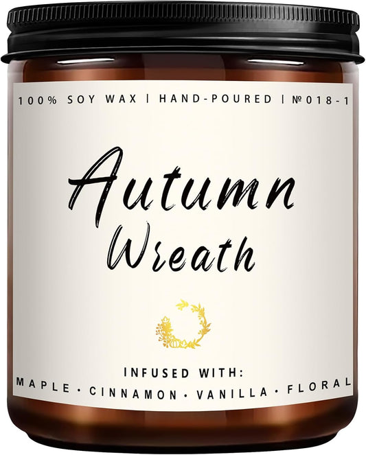 Auelife Fall Candle, Autumn Wreath Scented Soy Candles for Home, Aromatherapy Candle Gift Set for Women & Men, Cozy Fall Décor, 7oz – Perfect for Autumn Relaxation and Home Ambiance